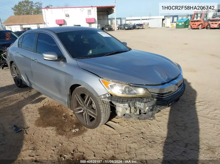 2017 Honda Accord Sport VIN: 1HGCR2F58HA206742 Lot: 40820187