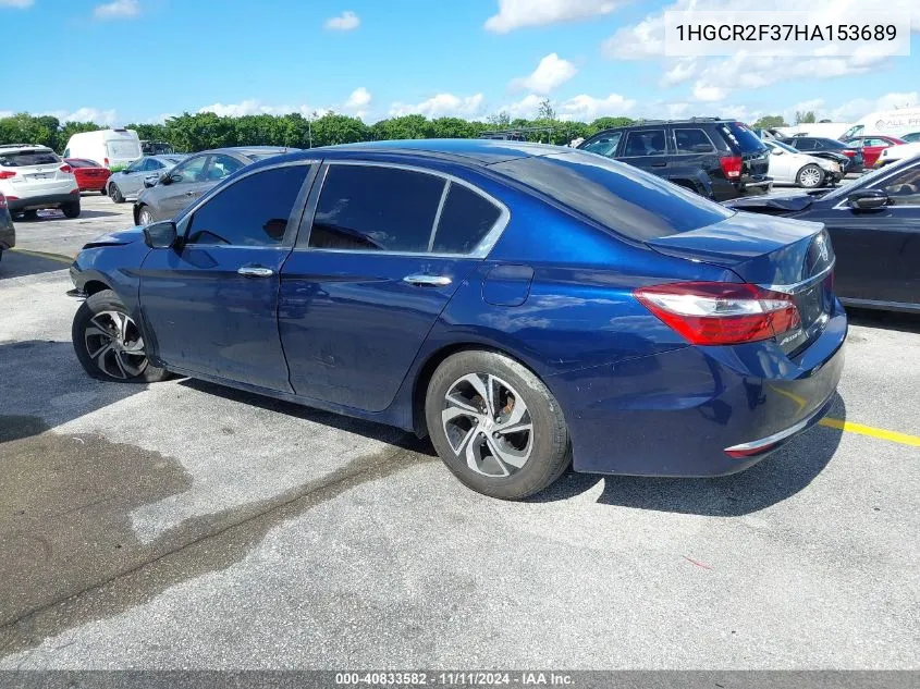 2017 Honda Accord Sedan Lx VIN: 1HGCR2F37HA153689 Lot: 40833582