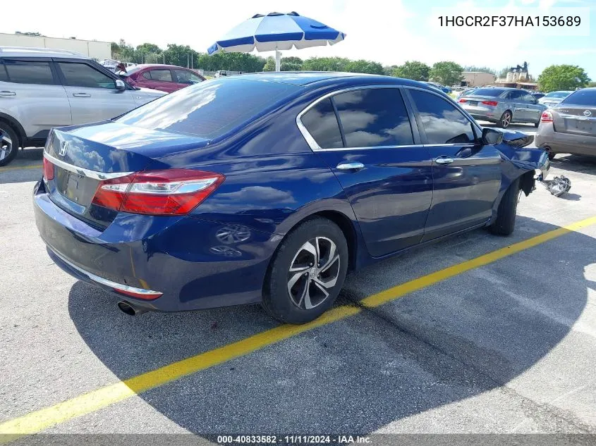 2017 Honda Accord Sedan Lx VIN: 1HGCR2F37HA153689 Lot: 40833582