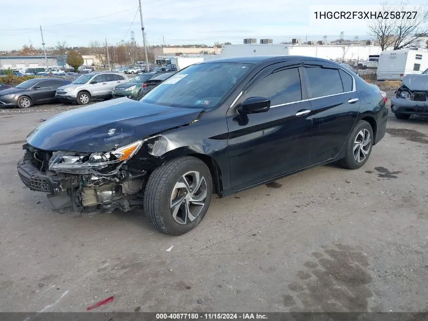 2017 Honda Accord Lx VIN: 1HGCR2F3XHA258727 Lot: 40877180