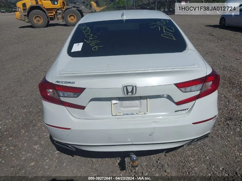 2018 Honda Accord Sport VIN: 1HGCV1F38JA012724 Lot: 39272841