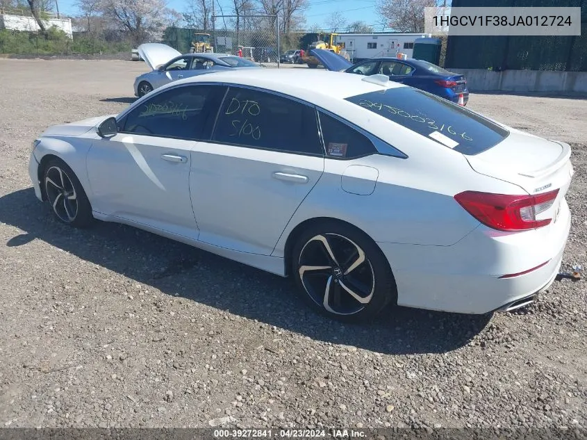 2018 Honda Accord Sport VIN: 1HGCV1F38JA012724 Lot: 39272841