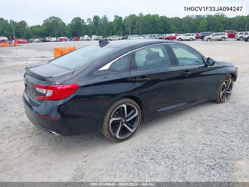 2018 Honda Accord Sport VIN: 1HGCV1F33JA094247 Lot: 39346043