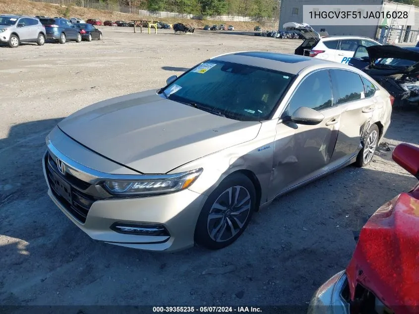 2018 Honda Accord Hybrid Ex-L VIN: 1HGCV3F51JA016028 Lot: 39355235