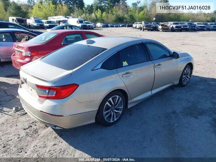 2018 Honda Accord Hybrid Ex-L VIN: 1HGCV3F51JA016028 Lot: 39355235