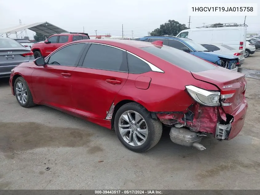 2018 Honda Accord Lx VIN: 1HGCV1F19JA015758 Lot: 39443517