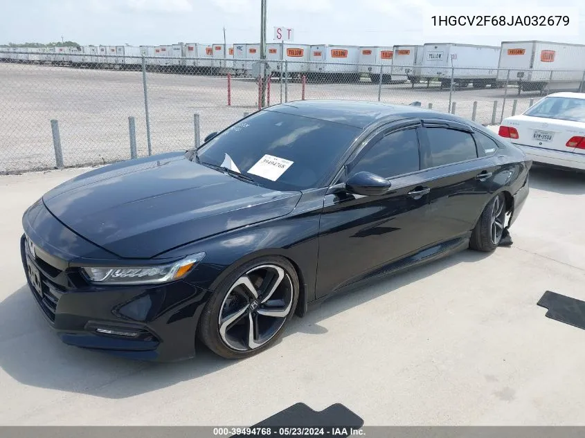 2018 Honda Accord Ex-L 2.0T VIN: 1HGCV2F68JA032679 Lot: 39494768