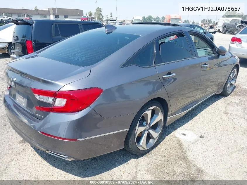 2018 Honda Accord Touring VIN: 1HGCV1F92JA078657 Lot: 39810509