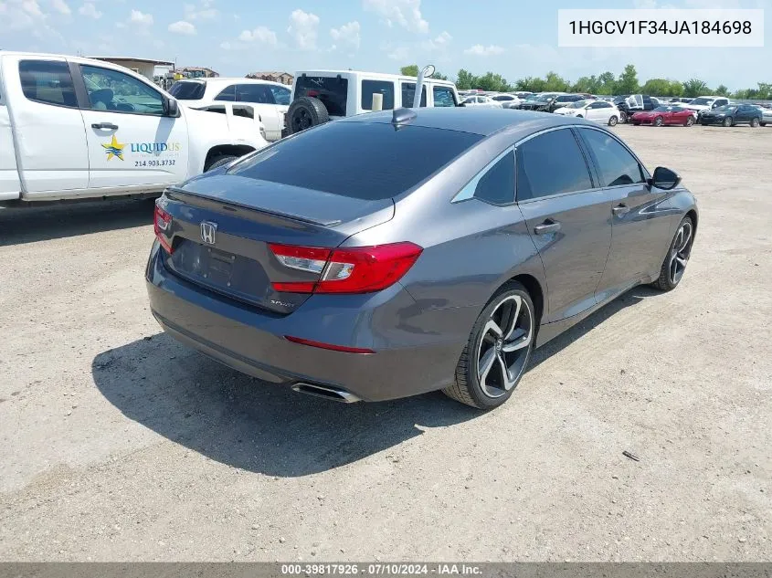 2018 Honda Accord Sport VIN: 1HGCV1F34JA184698 Lot: 39817926