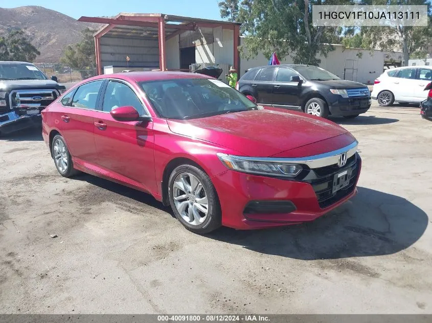 2018 Honda Accord Lx VIN: 1HGCV1F10JA113111 Lot: 40091800