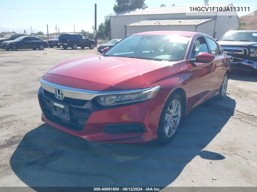 2018 Honda Accord Lx VIN: 1HGCV1F10JA113111 Lot: 40091800