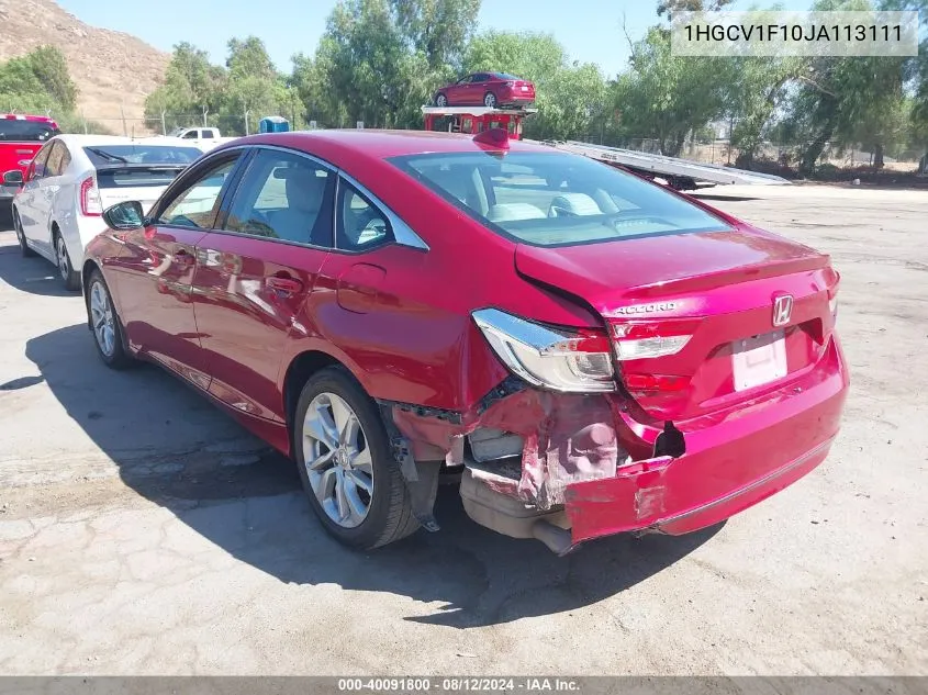 2018 Honda Accord Lx VIN: 1HGCV1F10JA113111 Lot: 40091800