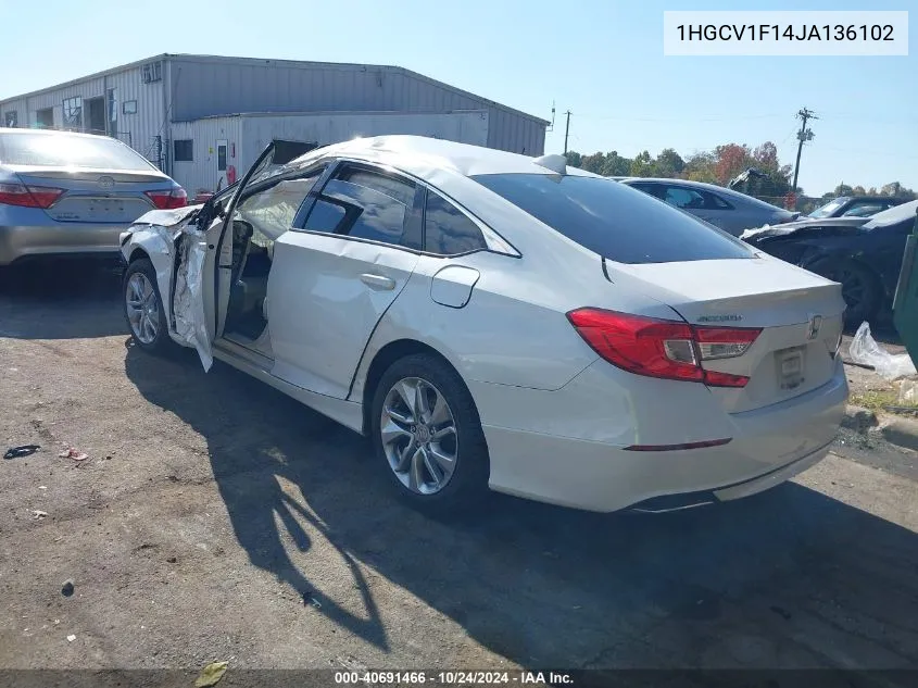 2018 Honda Accord Lx VIN: 1HGCV1F14JA136102 Lot: 40691466