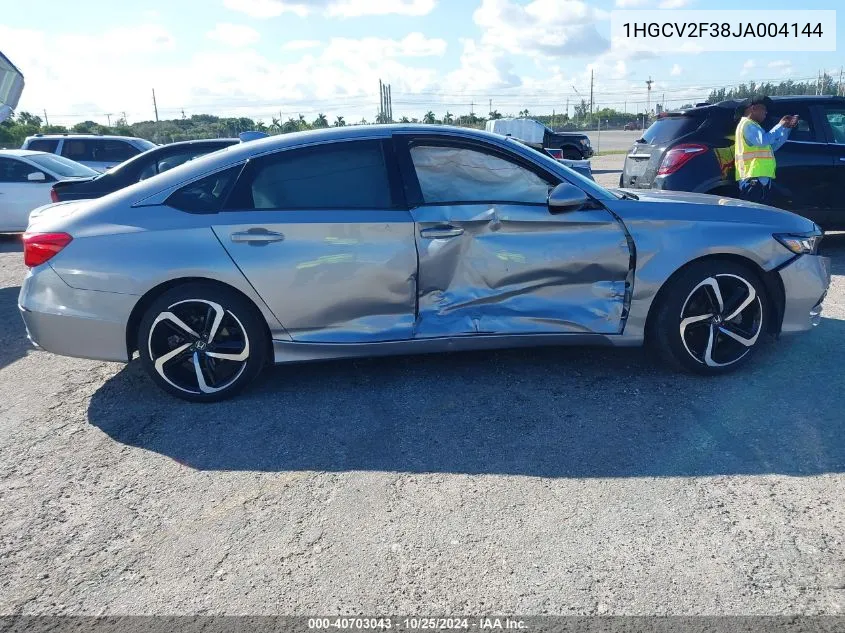 2018 Honda Accord Sport 2.0T VIN: 1HGCV2F38JA004144 Lot: 40703043