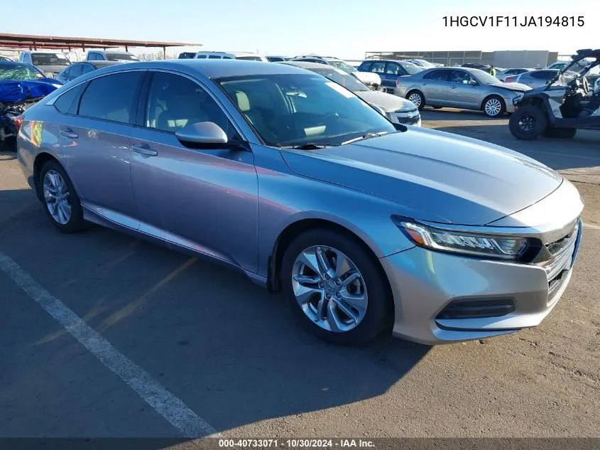 2018 Honda Accord Lx VIN: 1HGCV1F11JA194815 Lot: 40733071