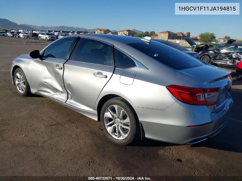 2018 Honda Accord Lx VIN: 1HGCV1F11JA194815 Lot: 40733071