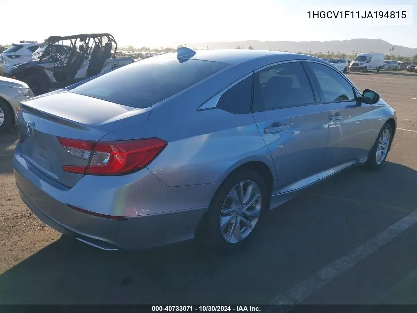 2018 Honda Accord Lx VIN: 1HGCV1F11JA194815 Lot: 40733071