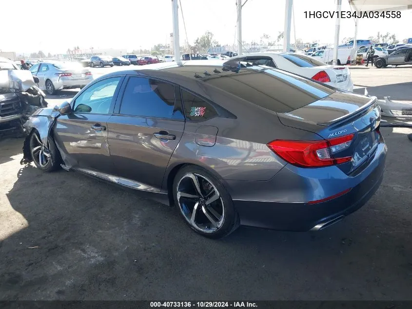 2018 Honda Accord Sport VIN: 1HGCV1E34JA034558 Lot: 40733136