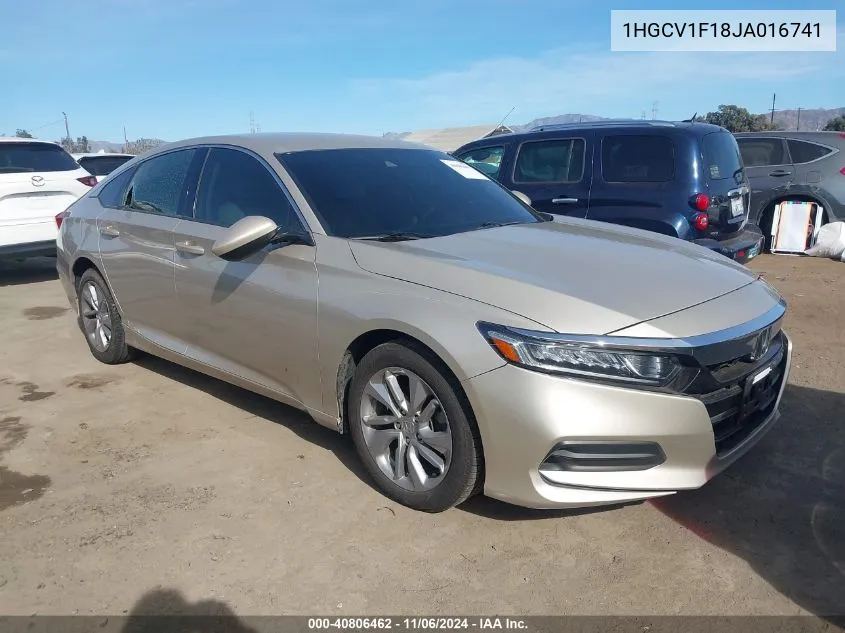 2018 Honda Accord Lx VIN: 1HGCV1F18JA016741 Lot: 40806462