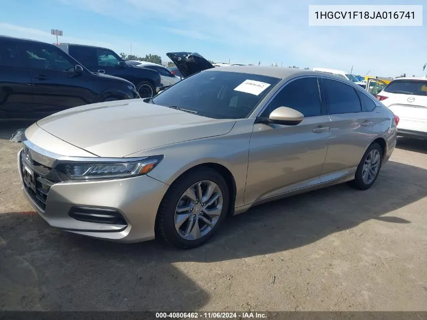 2018 Honda Accord Lx VIN: 1HGCV1F18JA016741 Lot: 40806462