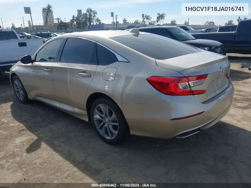 2018 Honda Accord Lx VIN: 1HGCV1F18JA016741 Lot: 40806462