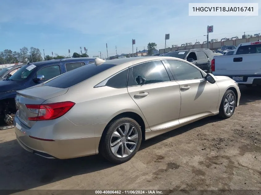 2018 Honda Accord Lx VIN: 1HGCV1F18JA016741 Lot: 40806462