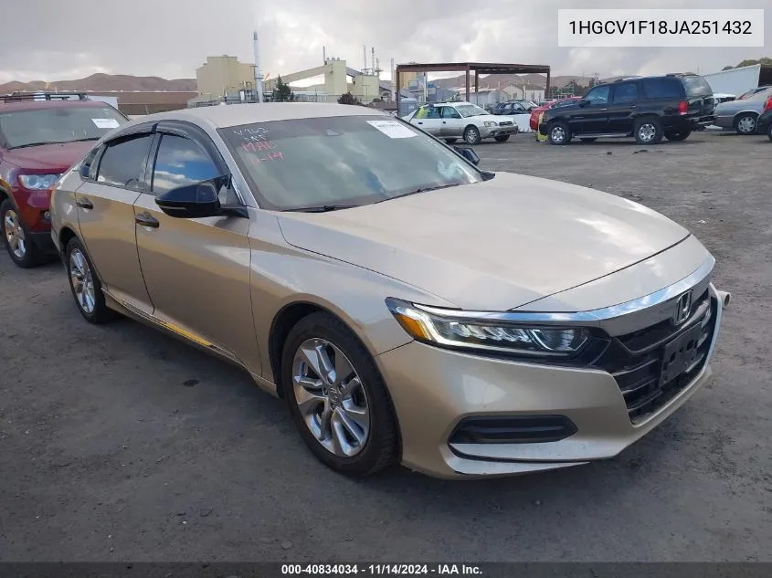 2018 Honda Accord Lx VIN: 1HGCV1F18JA251432 Lot: 40834034