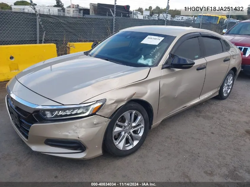 2018 Honda Accord Lx VIN: 1HGCV1F18JA251432 Lot: 40834034