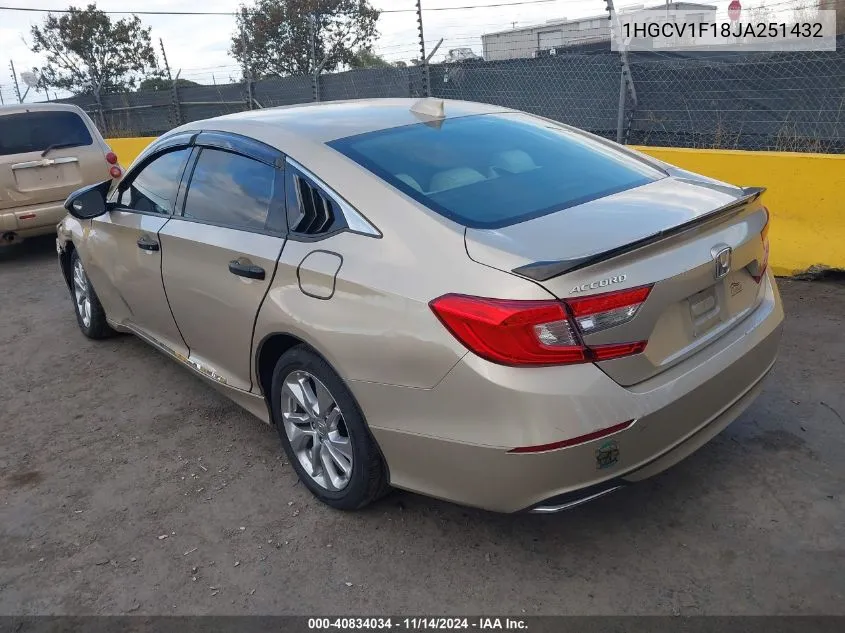 2018 Honda Accord Lx VIN: 1HGCV1F18JA251432 Lot: 40834034