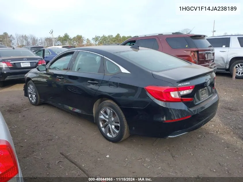 2018 Honda Accord Lx VIN: 1HGCV1F14JA238189 Lot: 40844965