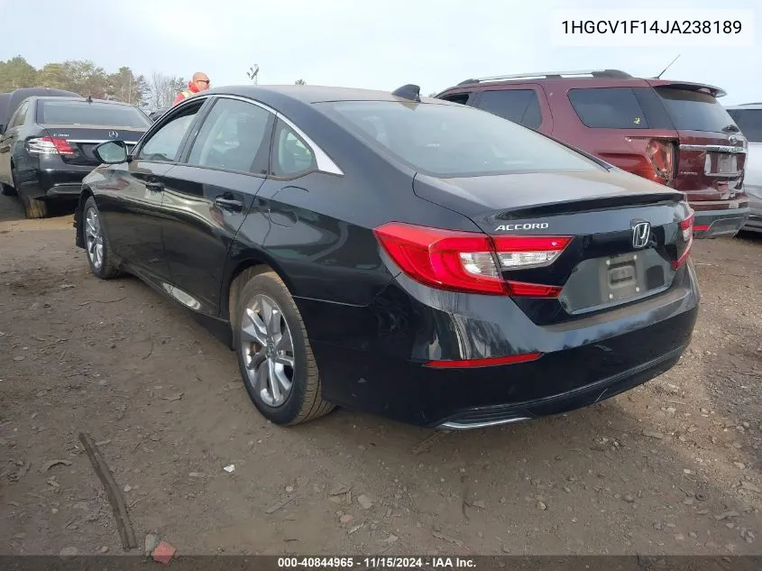 2018 Honda Accord Lx VIN: 1HGCV1F14JA238189 Lot: 40844965