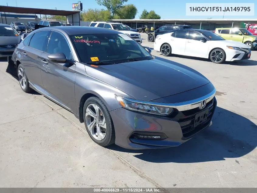 2018 Honda Accord Ex-L VIN: 1HGCV1F51JA149795 Lot: 40866629