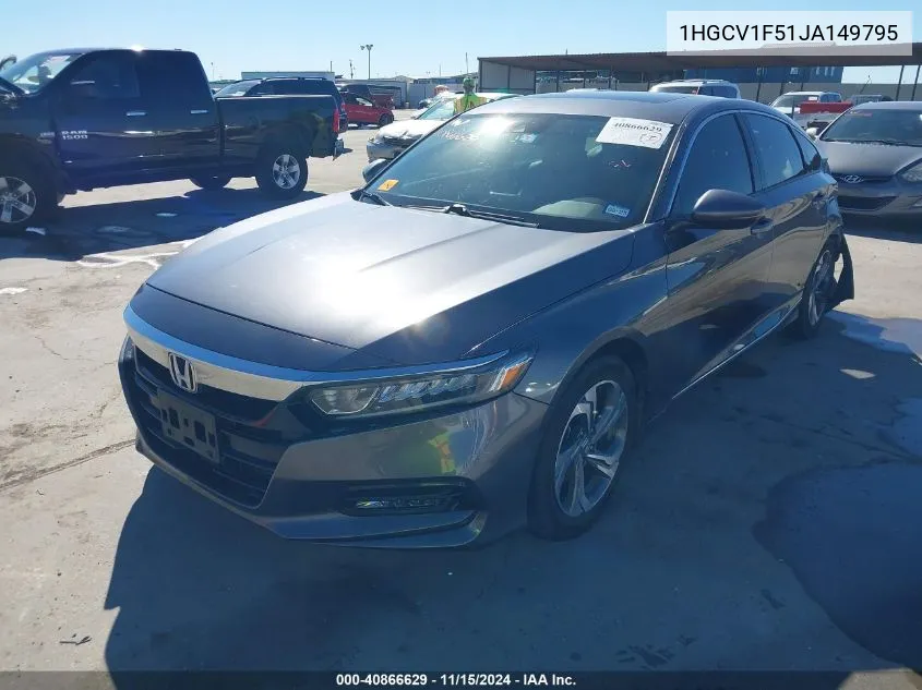 2018 Honda Accord Ex-L VIN: 1HGCV1F51JA149795 Lot: 40866629