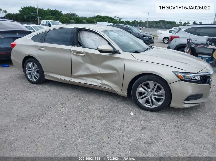 2018 Honda Accord Lx VIN: 1HGCV1F16JA025020 Lot: 40921758