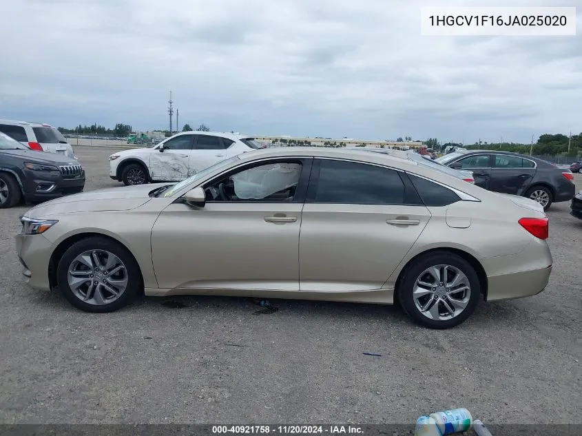 2018 Honda Accord Lx VIN: 1HGCV1F16JA025020 Lot: 40921758