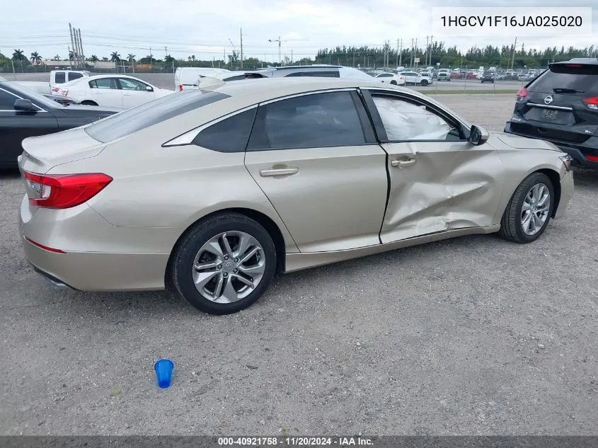 2018 Honda Accord Lx VIN: 1HGCV1F16JA025020 Lot: 40921758