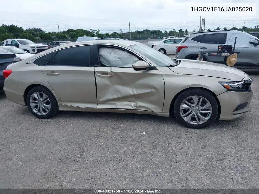 2018 Honda Accord Lx VIN: 1HGCV1F16JA025020 Lot: 40921758