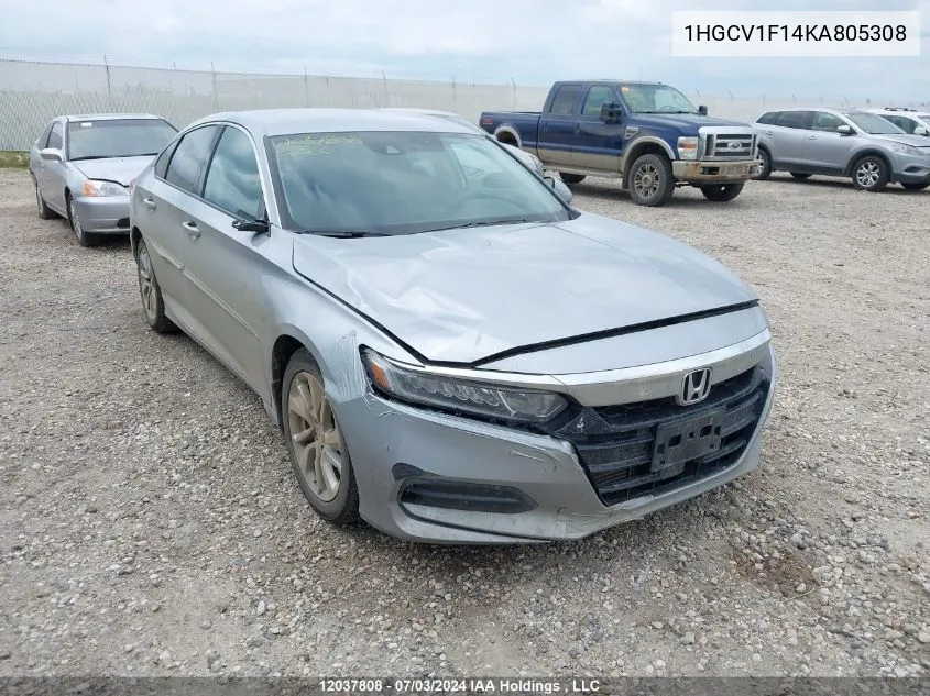 2019 Honda Accord Sedan VIN: 1HGCV1F14KA805308 Lot: 12037808