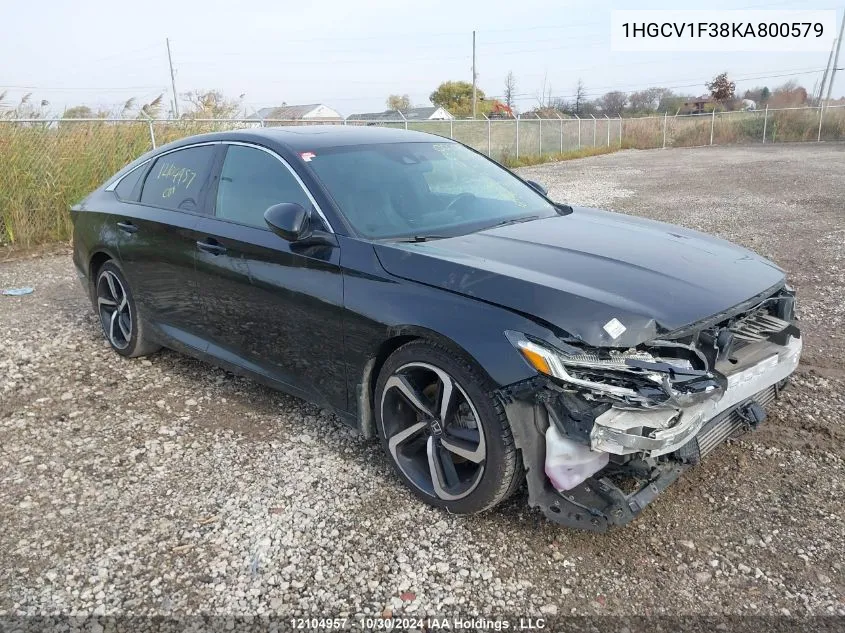 2019 Honda Accord Sedan VIN: 1HGCV1F38KA800579 Lot: 12104957