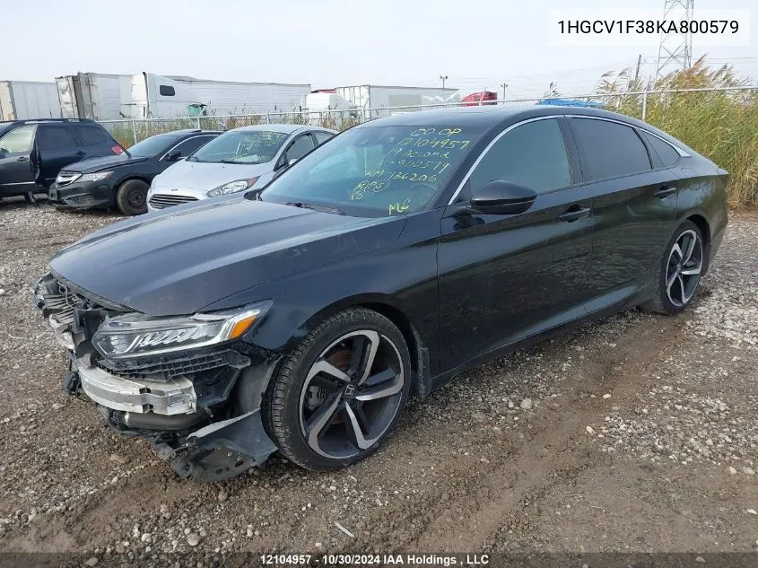 2019 Honda Accord Sedan VIN: 1HGCV1F38KA800579 Lot: 12104957