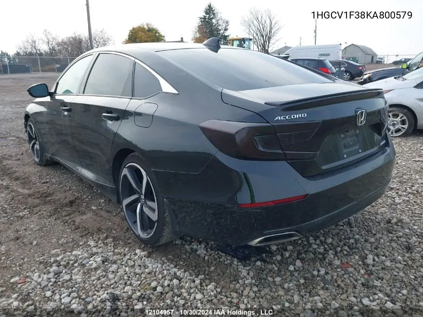 2019 Honda Accord Sedan VIN: 1HGCV1F38KA800579 Lot: 12104957