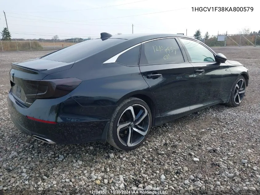 2019 Honda Accord Sedan VIN: 1HGCV1F38KA800579 Lot: 12104957