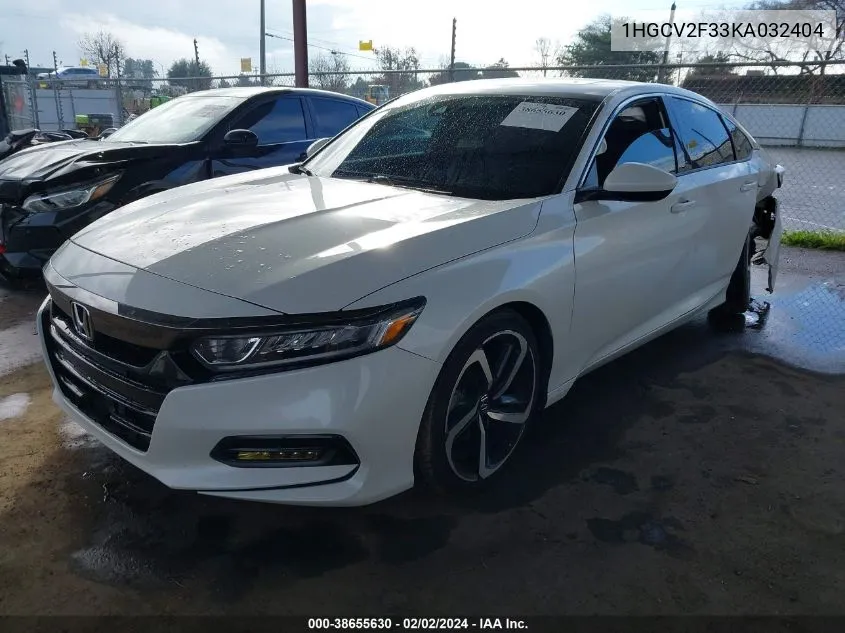 2019 Honda Accord Sport 2.0T VIN: 1HGCV2F33KA032404 Lot: 38655630