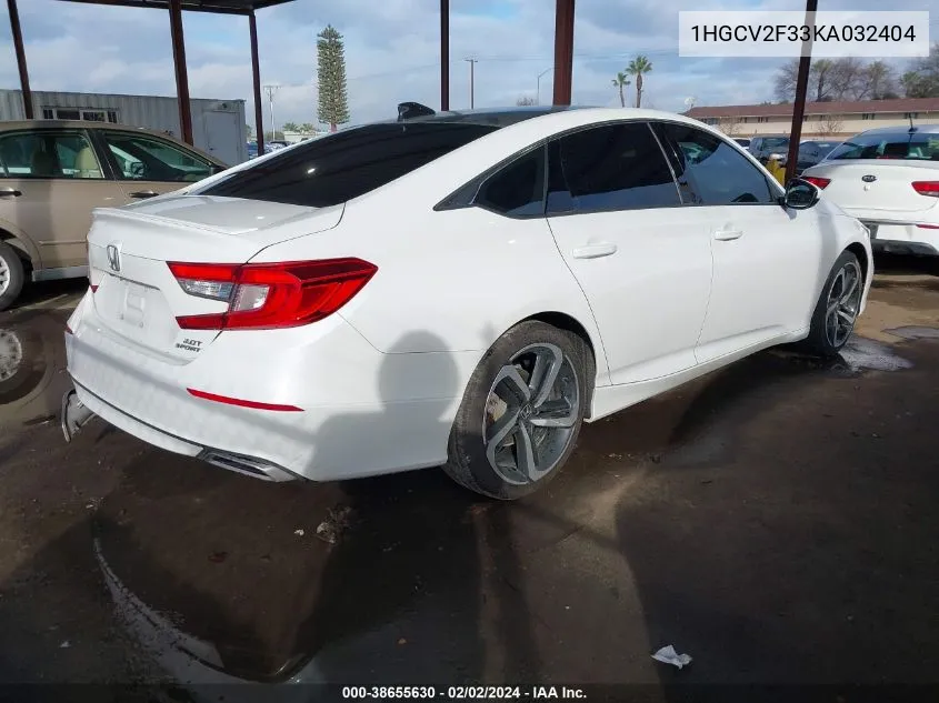 2019 Honda Accord Sport 2.0T VIN: 1HGCV2F33KA032404 Lot: 38655630