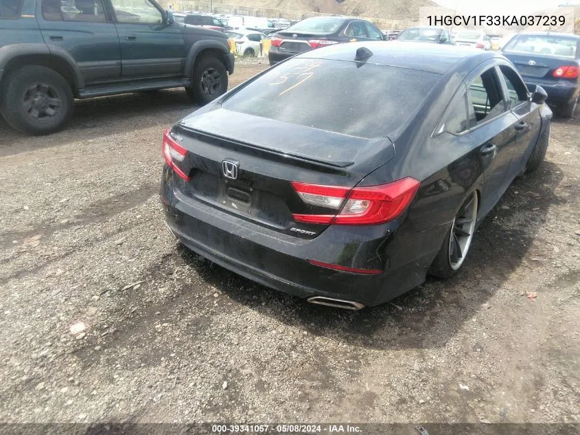 2019 Honda Accord Sport VIN: 1HGCV1F33KA037239 Lot: 39341057