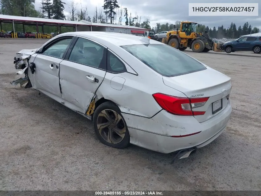 2019 Honda Accord Ex-L 2.0T VIN: 1HGCV2F58KA027457 Lot: 39485185