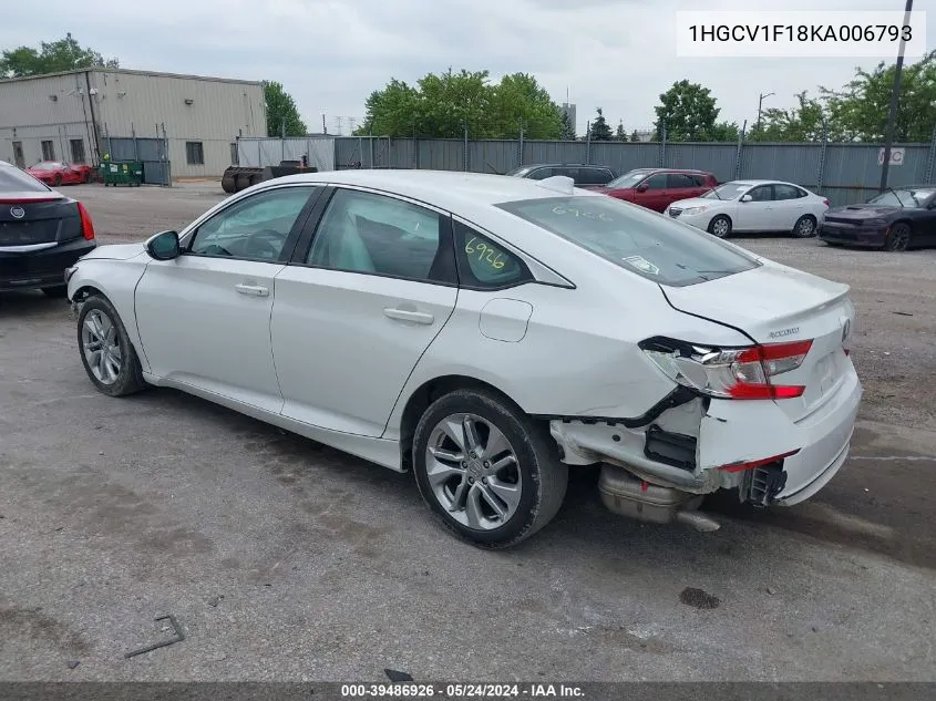 2019 Honda Accord Lx VIN: 1HGCV1F18KA006793 Lot: 39486926