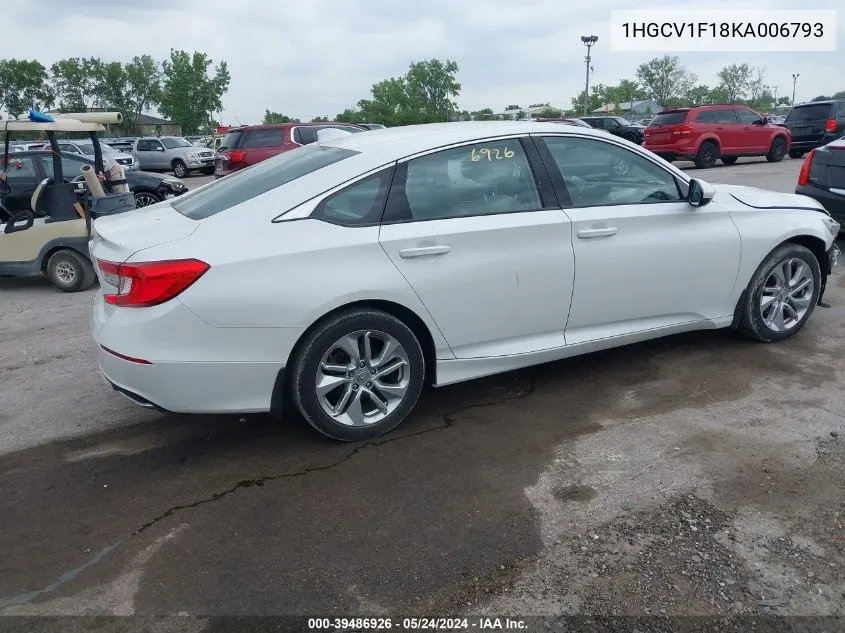 2019 Honda Accord Lx VIN: 1HGCV1F18KA006793 Lot: 39486926