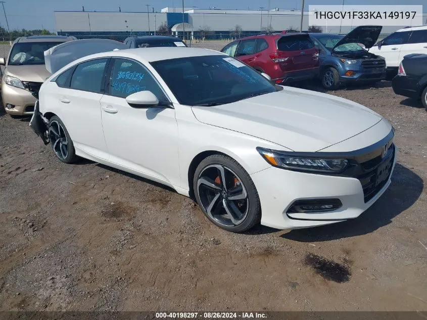 1HGCV1F33KA149197 2019 Honda Accord Sport