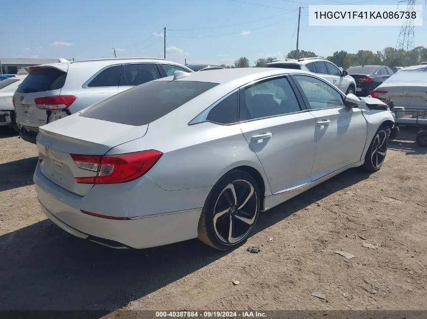 2019 Honda Accord Ex VIN: 1HGCV1F41KA086738 Lot: 40387884